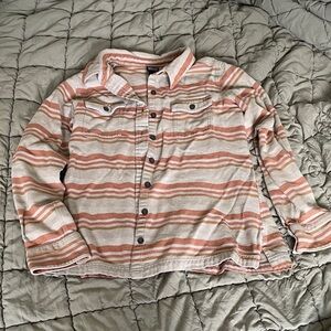 Patagonia Striped Shirt in Light Grey and Rust